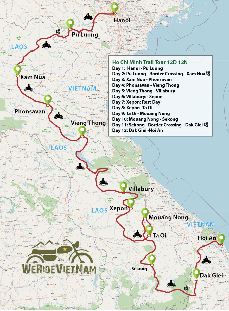 Ho Chi Minh Trail Laos Motorbike tour Map