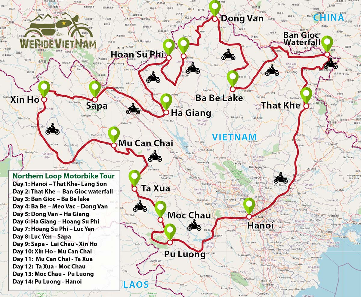 WE Ride Vietnam Northern loop Motorbike tour Ha Giang map